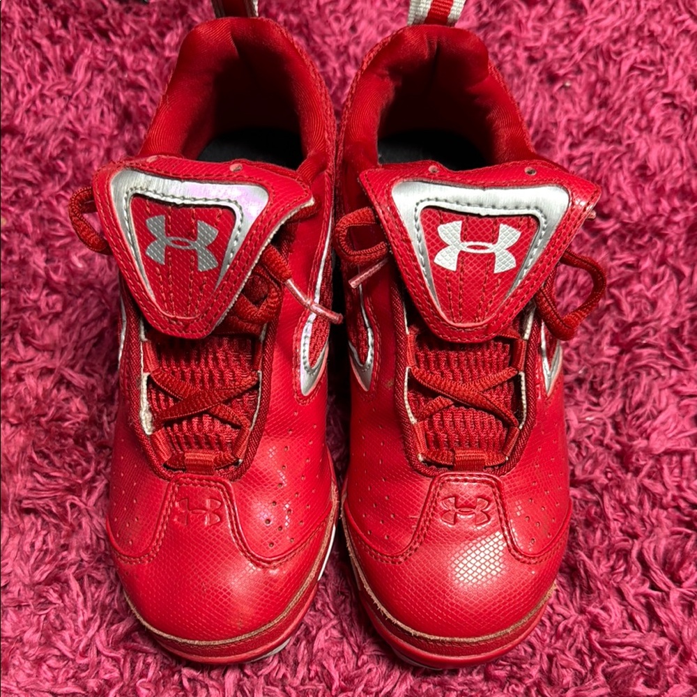 Under Armour Red and White cleats with Synthetic Upper